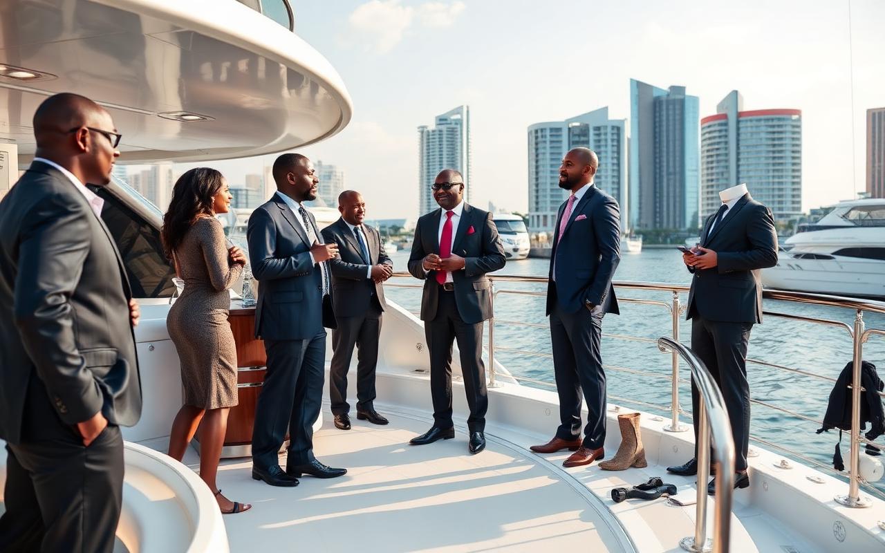 Corporate guests on a chartered boat at a Lagos marina