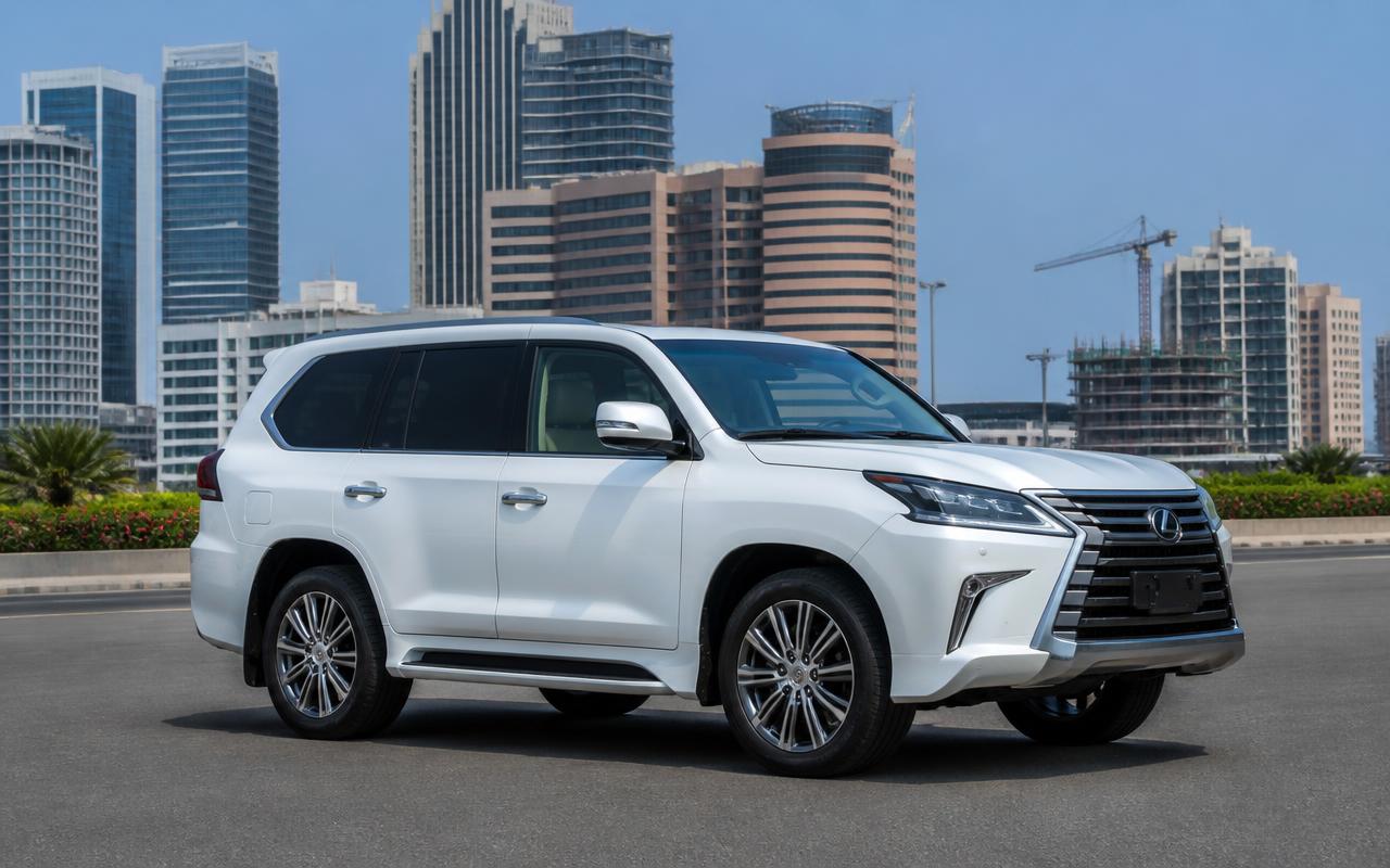 White Lexus LX570 flagship SUV on a wide road in Eko Atlantic, Lagos