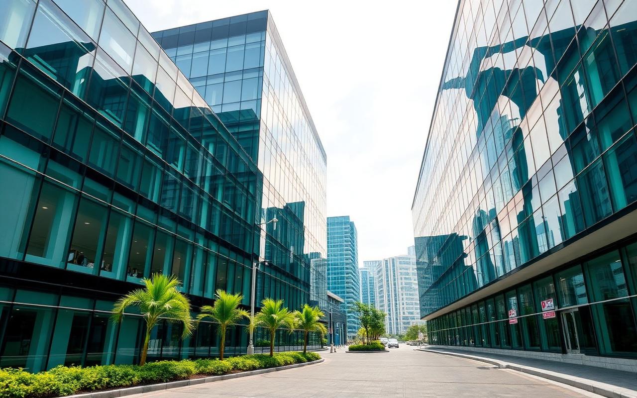 Modern glass commercial office buildings in Victoria Island Lagos