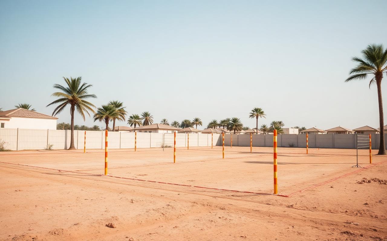 Surveyed and fenced land plot with beacon markers in a developing Lagos estate