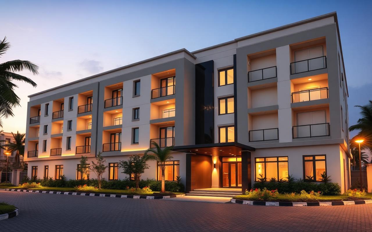 Serviced apartment building exterior in Abuja