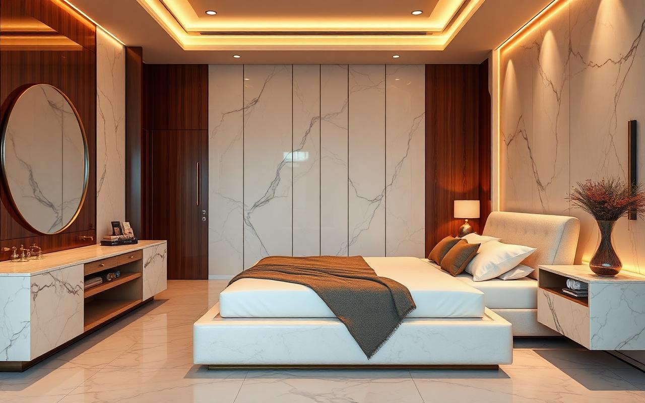 Marble-finished bedroom in a Banana Island apartment